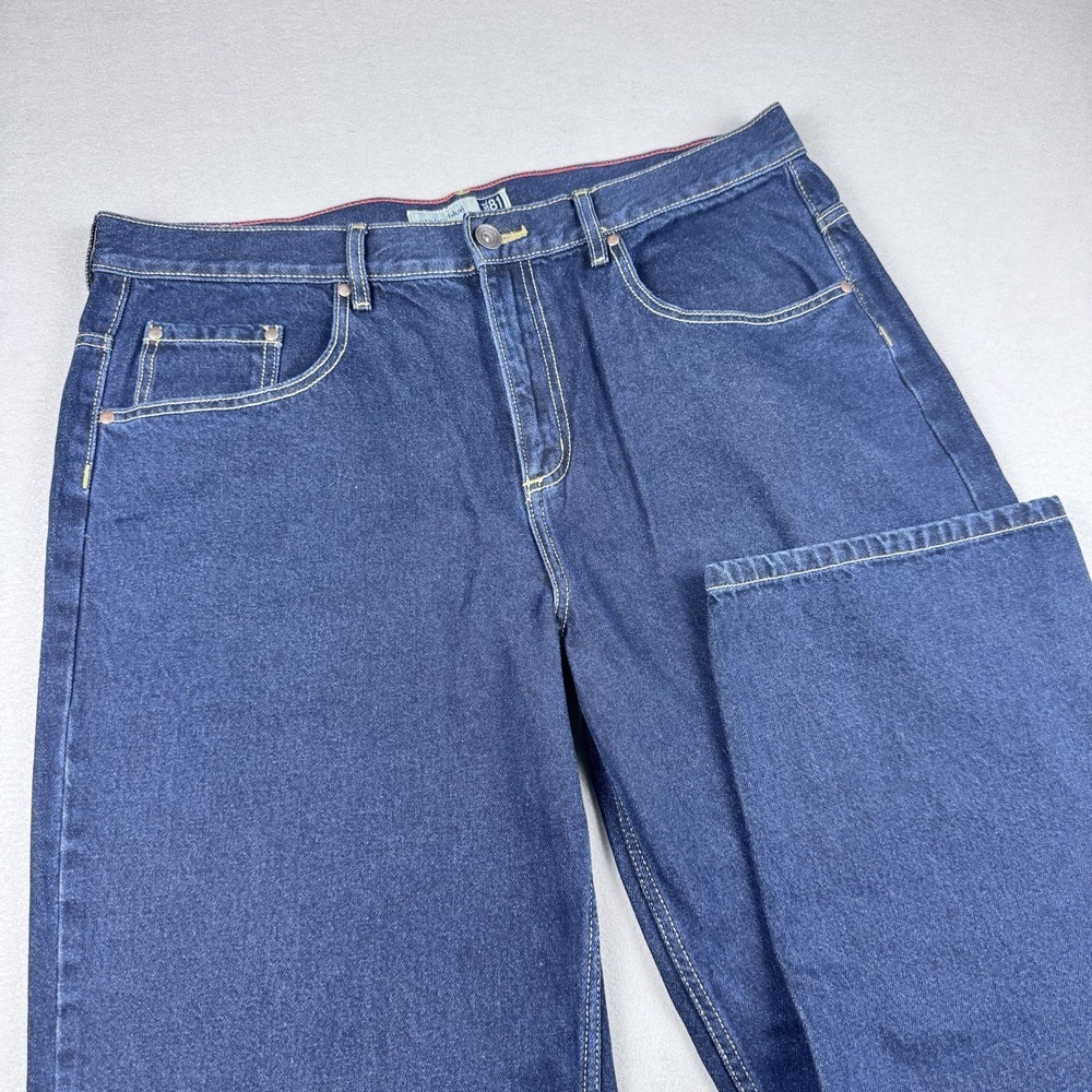 Vintage Anchor Blue Baggy Jeans 38x32 Dark Wash Wide Leg Y2K 90s Grunge